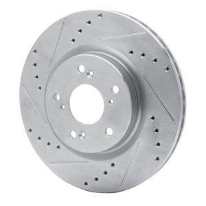Honda CR-V Brake Rotor (1) - Front Left - R1 Concepts - Drilled & Slotted - Silver - `12-`16